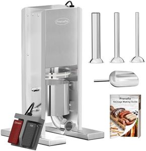 Prenafla Sausage Stuffer, 4Lbs/1.8L Electric Sausage Machine, Double Foot Pedal Sausage Maker, 304 Stainless Steel Sausage Press with 3 Stuffing Tubes & Sausage Recipe, Silver