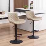 YOUTASTE Khaki Bar Stools Set of 2 Adjustable Counter Height Barstools Faux Leather Bar Stool with Back Swivel Modern Metal Diamond Bar Chairs Home Kitchen Island Restuarant