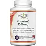 Vitamin C 1000mg | 180 Premium Tablets (6 Month’s Supply) | High Dose Quality Ascorbic Acid | Suitable for Vegetarian & Vegans| Made in The UK by Incite Nutrition®