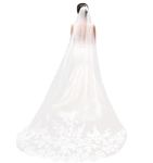 Wedding Bridal Veil Long Lace Embroidery 1 Tier Cathedral Veil with Metal Comb 3m (White)