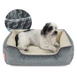 Miguel Medium Small Dog Bed with Washable Removable Cover - Rectangle Pet Bed for Indoor Cats with Bolster Soft Cuddle Bed for Puppies with Supportive Side Wall Slip-Resistant Bottom, Gray 64 cm