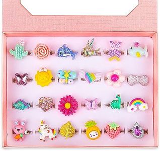 ArtCreativity Little Girls Jewelry Rings in Gift Box, Set of 24 Cute Rings, Lovely Rings for Little Girls, No Duplicates, Girls Jewelry in Gift Box, Pretend Play & Dress Up Rings for Girls Ages 3+