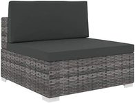 vidaXL Grey Poly Rattan Sectional Middle Seat with Cushions - Outdoor, Weather-Resistant, Easy-to-Clean, Modular Furniture Piece