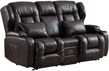 SAMERY RV Loveseat Recliner Sofa, Manual Reclining Loveseat with Console, 2 Seat Recliner Sofa Chair for Living Room RV Theater Recliner Love Seat with Cup Holders/Pockets/Pillows