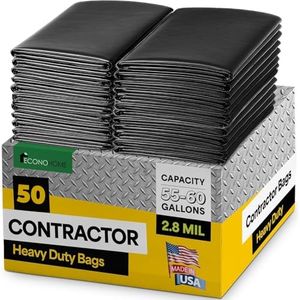 EconoHome 55-60 Gallon Heavy Duty Contractor Garbage Bags - 2.8 Mil Extra Thick Trash Bags for Construction, Lawn & Yard Cleanup, Demo & Commercial Use - Made in USA - Extra Large, 38x53" - 50-Count