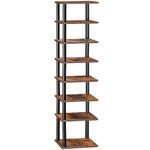 HOOBRO Vertical Shoe Rack for Small Space, 8-Tier Corner Shoe Rack, Wooden Shoe Storage Organizer, for Closet, Entryway, Hallway, Bedroom, No-Tool Assembly, Rustic Brown and Black BF22XJ01