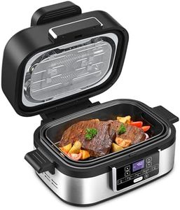 Joy Pebble Indoor Grill with Air Fry, 5-IN-1 Electric Smart Air Fryer Grill Combo, Stainless Steel with Air Grill, Air Fryer, Roast, Bake, Dehydrate, Beef & Fries, 5QT Large Capacity Smokeless, Black