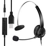 USB Headset with Microphone, 3.5mm Jack Computer Headphone 2 in 1, Computer Headset PC Headphone with Noise Cancelling Audio Control, Single Ear Headset for Skype Gaming Call Center Office