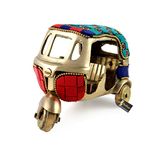 Two Moustaches Gemstone Work Vintage Style Brass Auto Rickshaw Miniature, Brass Decor Showpiece, 4.5 x 2.4 x 3 Inches, Multicolored, Standard, Pack of 1