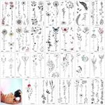 Rosymormor 26 Sheets Flower Words Temporary Tattoos for Women Girls, Waterproof Realistic Butterfly Fake Tattoos for Body, Sexy Tattoo Stickers for Adults Coachella Christmas Halloween Festival Music