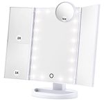 HAMSWAN Makeup Mirror Vanity Mirror with Lights, 1X 2X 3X 10X Magnifying, Lighted Makeup Mirror, Touch Control, Dual Power Supply, Portable LED Makeup Mirror, Women Gift (White+10X)