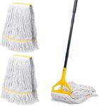 Commercial Mop with 3 Extra Large Replacement Heads,59" Long Handle Heavy Duty Industrial Mops for Floor Cleaning,Looped-End String Wet Cotton Mop for Home,Kitchen,Office,Garage,Concrete/Tile Floor