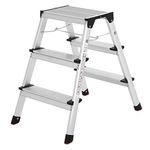 SONGMICS Ladder, 3 Step Ladder, Aluminium Ladder with 3 Non-Slip Steps, Multi-Purpose, Max. Load Capacity 150 kg, Silver Grey and Ink Black GLT23K