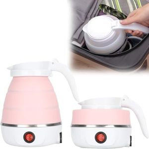 Foldable Electric Kettle, Upgraded Food Grade Silicone,400W 600ML Flash Heat Small Portable Travel Electric Kettle,110V US Plug (Translucent Pink)