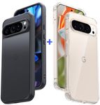 JIC 1+1 Bundle - for Pixel 9 Pro XL Case - [One Crystal Clear Case] + [One Black Translucent Phone Case] - Two Cases, Twice The Style, Double The Guard