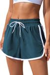 Aleumdr Womens Swim Shorts Color Block High Waisted Swim Board Shorts with Pockets Side Split Quick Dry Athletic Shorts Swimwear 2024 Green Medium