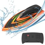 uleway 90m Remote Control Boat 2.4GHZ High Speed Electric Fast Racing Boat for Kids Radio Controlled Boat with Rechargeable Batteries Water Toy Gifts for Pool Lake Orange