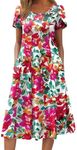 Zeagoo Floral Dresses for Women 2025 Cotton Summer Dress Casual Midi Dress Florap Printed Boho Beach Dresses, Pink Floral,M