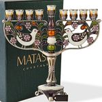 Motther's Day Gift - Matashi Hand Painted Enamel Menorah Candelabra Embellished with Gold Accents and Crystals (Doves)