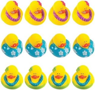 Fun Express Beach Hawaiian Mini Party Pack - 12 Mini Beach-Theme Party Pack with Hawaiian-Style Rubber Ducks Dressed in Tropical Attire - Luau Pool Party Favor Set for Kids