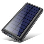 Solar Charger,26800mAh Solar Battery Power Bank Portable Panel Charger with LEDs and 2 USB Output Ports External Battery Pack for Camping Outdoor for Smartphone, Tablet, Android Cellphone Black