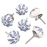 uxcell 6 Pieces Vintage Shabby Knobs White and Blue Floral Hand Painted Ceramic Pumpkin Cupboard Wardrobe Cabinet Drawer Door Handles Pulls Knob, Pachira Macrocarpa