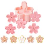 Crethinkaty 5 Styles Cookie Press Mold,Flower Biscuit Cutter Molds,Pink Cherry Blossom Stamps,Plastic Sakura Hand Pressure Baking Tool for Cake Fondant Pastry