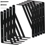 CONNOO Shelf Brackets 12 inch x 8 inch, Heavy Duty Metal Wall Shelf Support Corner Brace Joint Right Angle L Brackets for Shelves Black with Screw 10 Pack