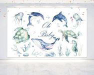 5x3FT Oh Baby Whale Backdrop for Baby Shower Party Decoration. Under The Sea Theme Party Supplies Background for Baby Shower, Whales Photo Banner