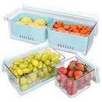 BELLE VOUS 3 Pack of Stackable Produce Saver Fridge Storage Containers with Drain Baskets - Reusable Plastic Food Organisers with Lids for Fresh Vegetables/Fruit - Dishwasher/Microwave Safe