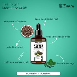 Kanzy Castor Oil 50ml – Cold Pressed for Eyelashes, Eyebrows & Hair Growth