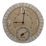 Taylor Precision Products Taylor Precision Products 92682 14" Poly Resin Terra Cotta Stone Clock with Thermometer, Multicolor