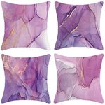 MissOwl Marble Texture Purple Soft Velvet Throw Pillow Covers Luxury Abstract Fluid Art Modern Decorative Square Pillowcase Cushion Case Living Room Sofa Bedroom Couch 18 x 18 Inch Set of 4