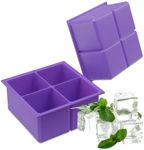 Bakerpan Silicone Big Ice Cube Tray, Ice Cube Mold for Whiskey, Old Fashioned, Bourbon, Cocktails, Large Ice Cube Tray, Ice Tray, 2 Inch Square Ice Cubes - Set of 2