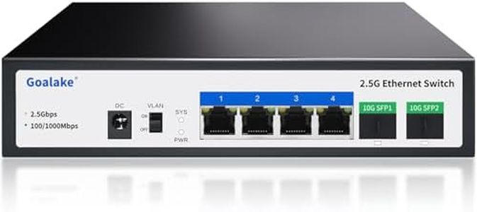 Goalake - Interruptor de Escritorio Multi-Gigabit de 6 Puertos 2,5 G no gestionado, 4 Puertos Base-T 2,5 G, 2 SFP 10 G, Control de Flujo 802.3X, conmutador de Red 2,5 Gbe Ideal para oficinas pequeñas