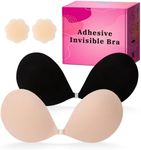 LAZYROSY Sticky Bra Push Up Backless Bras Strapless Stick on Bra Invisible Adhesive Bra with Nipple Covers for Women (Creme+black, D)