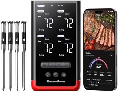 ThermoMaven P4 Smarte Fleischthermometer Kabellose – 152m Bluetooth 5.3, 4 Sonden 6 Sensoren, Unbegrenzte WiFi Überwachung Stabilität, IPX8 Wasserdicht, Grill Ofen Küche Lebensmittel Heißluftfritteuse