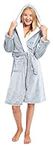 Slumber Hut® Girls Novelty Fleece Dressing Gown | Hooded Animal Kids Childrens Bathobe - Light Grey Frosted (11-12 Years)