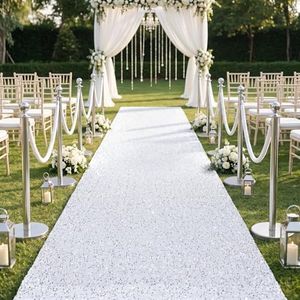 PartyDelight White Sequin Velvet Carpet Runner for Party 4FTx15FT Carpet Sparkly Rug for Indoor Outdoor Weddings Engagement Decoration