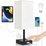 Touch Control Bedside Table Lamp with USB A+C Charging Ports & 2 AC Outlets, Soilsiu 3 Way Dimmable Nightstand Lamp, 3000K LED Bulbs, Flaxen Fabric Shade Modern Bedside Lamp for Bedroom…