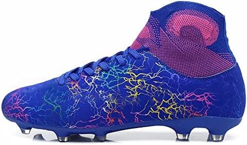 VV87 Men's Women's AG Cleats Training Sports Non-Slip Long Studs High-Top Football Soccer Shoes for Youth Blue 8/6.5 US