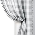 White Grey Buffalo Plaid Pom-Pom Curtains for Living Room 90 Inch Farmhouse Checkered Pattern Linen Texture Semi Sheer Window Curtains Rustic Gingham Pencil Pleat Draperies for Bedroom, 40"w 2 Panels