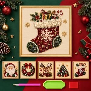KULO DIY Christmas Pearl Art Kit for Adults, 3D Pearl Bead Art Craft, Socks