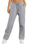 AUTOMET Women's Fleece Lined Sweatpants Baggy Wide Straight Leg Pants, Blackgrey, X-Large