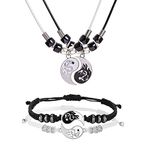 INENIMARTJ 4Pcs Yin Yang Matching Dragon Bracelet Necklaces Set for Women Men,Yin Yang Couple Bracelet Pendant Necklaces for Bff Best Friend, Metal, No Gemstone