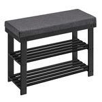 SONGMICS Bamboo Shoe Bench, 2-Tier Shoe Rack, 11.4 x 28 x 19.3 Inches, Black and Gray ULBS604B01