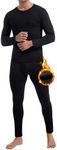 CL convallaria Long Johns Thermal Underwear for Men Soft Fleece Lined Base Layer Cold Weather Top Bottom Gift Set Heavyweight Crew Neck Black Large