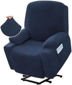 GAMUKAI Stretchable Recliner Chair Cover for Power Lift Recliners – Fitted Couch Cover with Side Pockets, Soft Thick Jacquard Fabric – Fits Standard/Large Electric Lift Reclining Sofas (Navy)