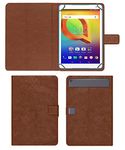 Acm Multi Protective Leather Flip Case with Viewing Stand Compatible with Alcatel A3 10 (Volte) Tablet Front & Back Cover Golden Brown