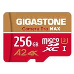 [5-Yrs Free Data Recovery] GIGASTONE 256GB Micro SD Card, 4K Camera Pro MAX, A2 V30 MicroSDXC Memory Card UHD Video, Up to 130/85 MB/s, for Smartphone, Gopro, Action Cams, UHS-I U3 C10 with Adapter